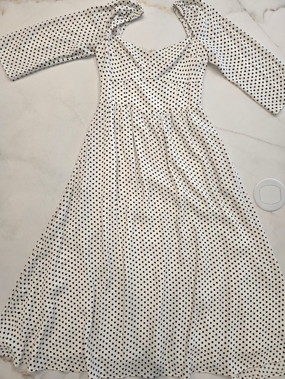Reformation Inori Midi Dress in Eclipse Dot White Polkadots | size 2 - Picture 6 of 10
